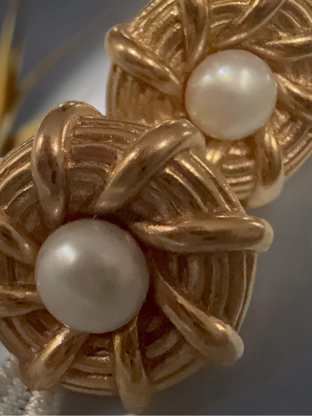Vintage JTL 14K Gold Pearl Floral Statement Earrings